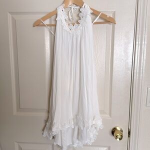 White floral embroidered halter dress